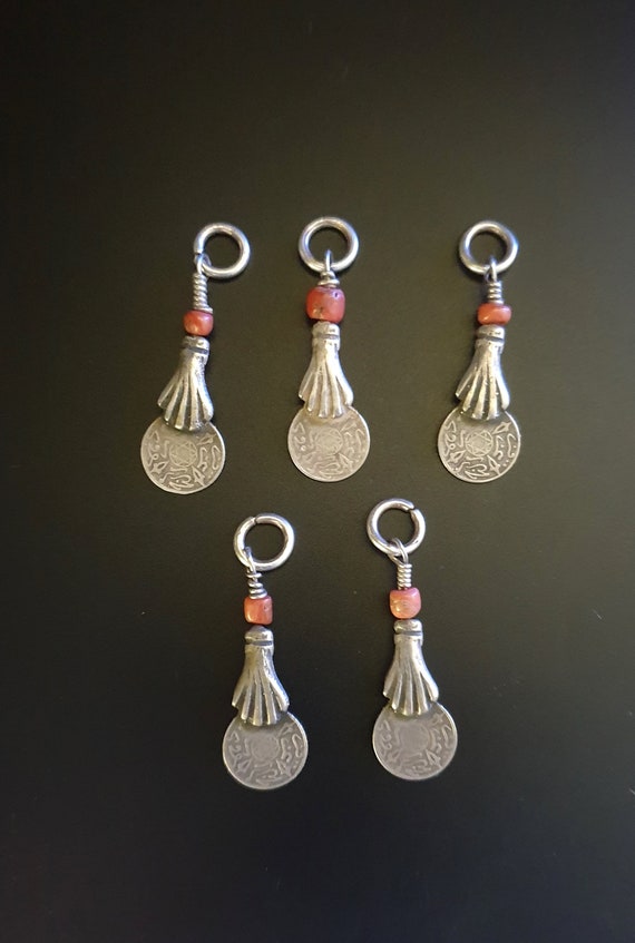 Morocco – 5 Antique silver coins pendants held by 