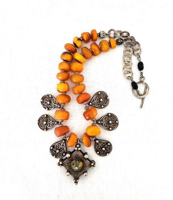 Morocco - Rare old Berber necklace, genuine Amber… - image 3