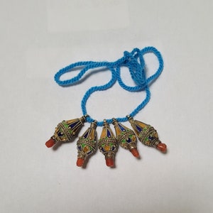Lot of 5 silver, enamel and genuine coral beads pendant for necklace making