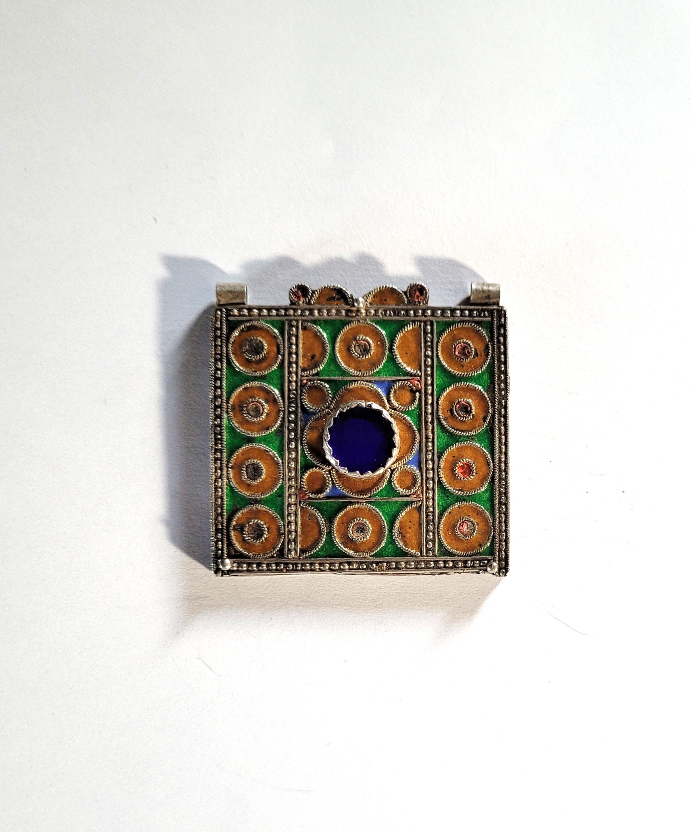 Amulette Hirz en Argent Émaillée et Verroterie - Talisman Maroc