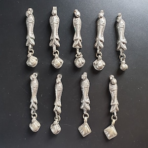 Morocco - Lot of 9 old silver Berber silver fish pendants for necklace