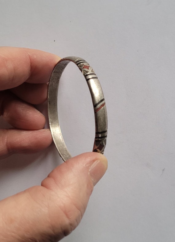 Saharawi bangle bracelet in silver and enamel - G… - image 2