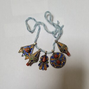 Lot of 5 silver, enamel and genuine coral beads pendant for necklace making