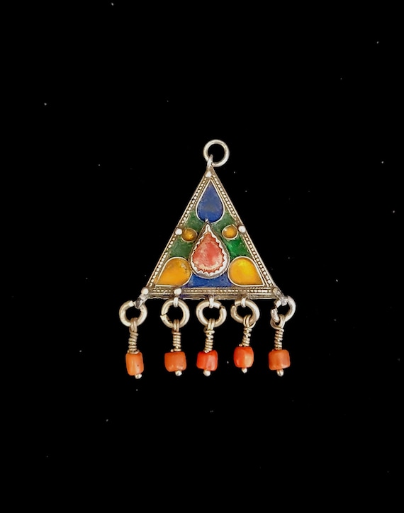 Vintage Amazigh Berber pendant in silver, enamel, 