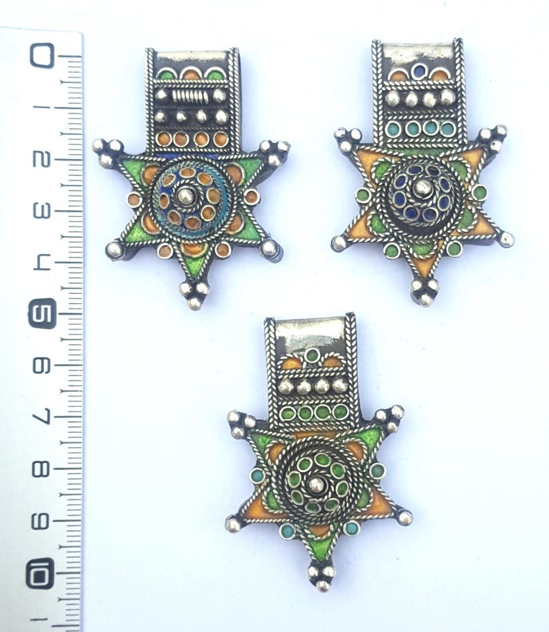 Morocco Lot of 3 crosses Boghdad in silver and enamel for necklace southern Morocco image 3