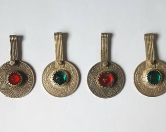 Morocco - 4 antique Moroccan pendant for necklace with silver coins and glasswork in cabochon