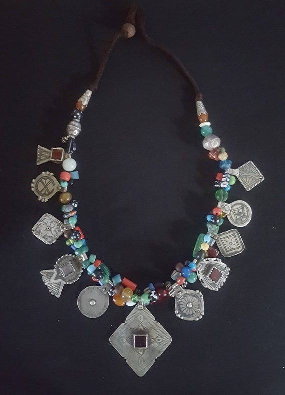 Anti-Atlas Elements of niello silver necklace cabochons Morocco Ida Nadif