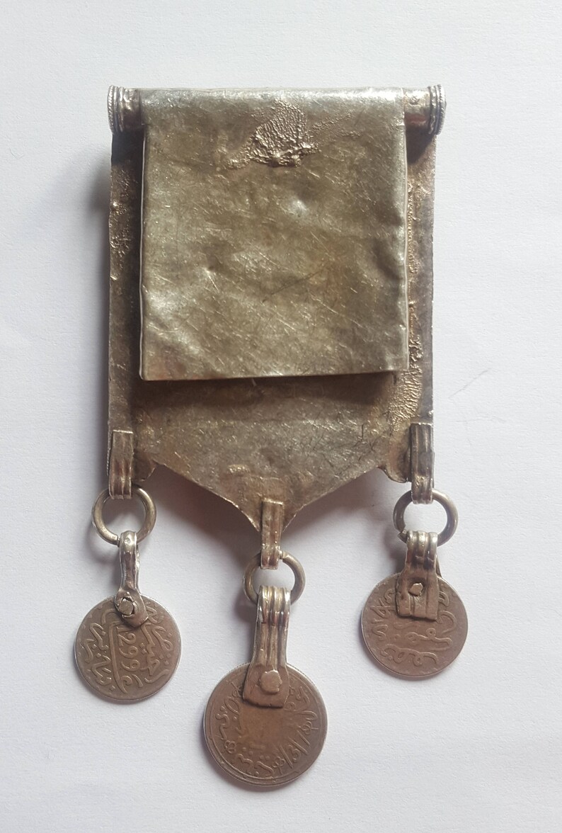 Enamel and Glass cabochons Morocco old Silver Amulet \u201cHirz\u201d Pendant