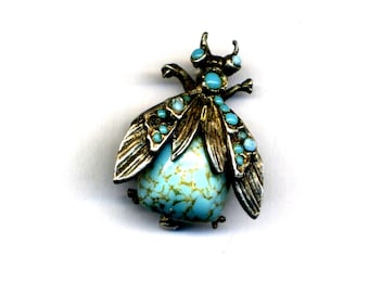 精銅、手作り、鎏銀バックライト送子観音 Old Bee Brooch in Silver and Turquoise - Etsy