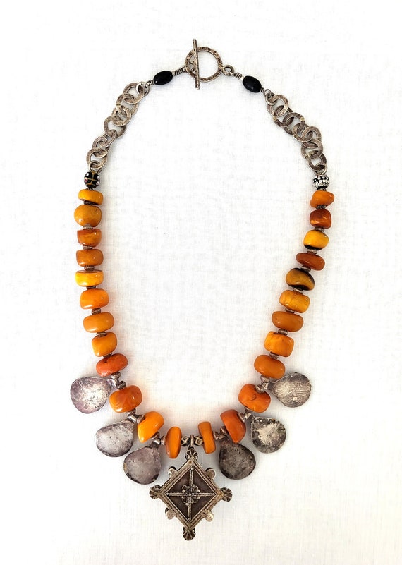Morocco - Rare old Berber necklace, genuine Amber… - image 4
