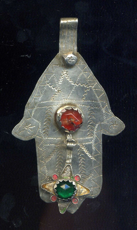 Morocco – SILVER & glass – Hand of Fatima "Khamsa 