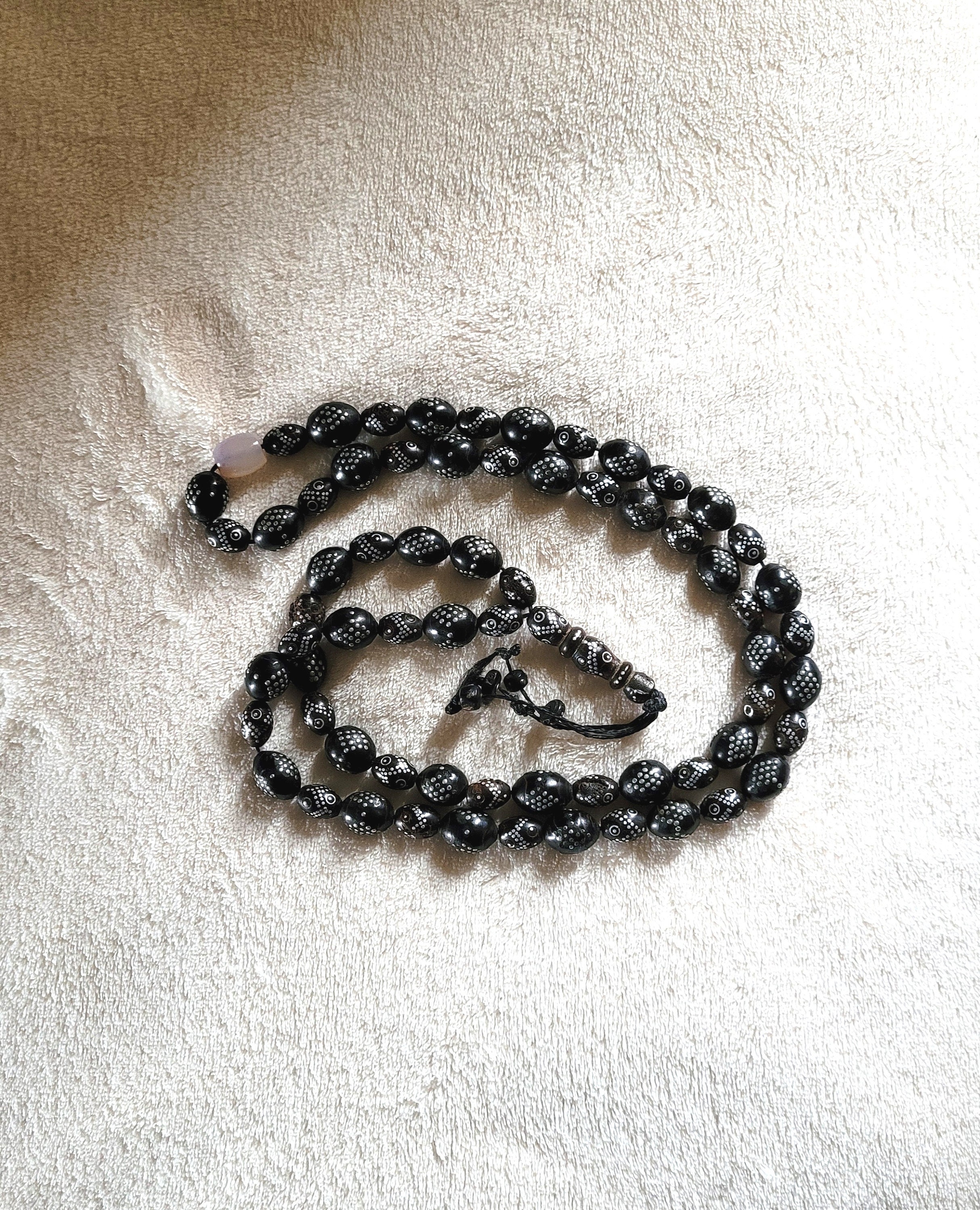 Naturel Corail Noir et Argent Incrusté -Yusr - 66 Perles de Prière Muslim Islamic Rosaire Tesbih Mis