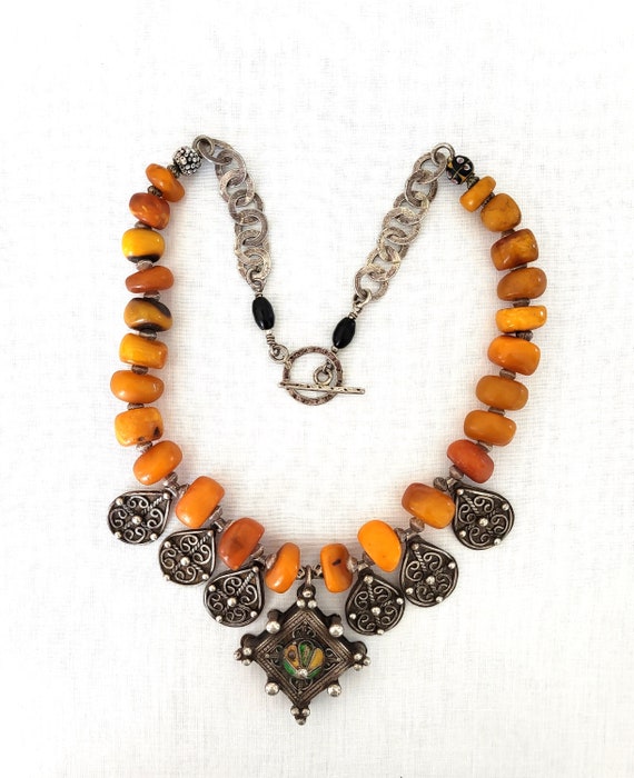 Morocco - Rare old Berber necklace, genuine Amber… - image 2