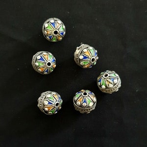 Morocco - Silver & Multicolored Enamel Moroccan Berber Ethnic Tribal bead