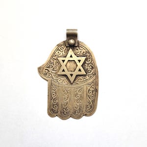 Mano ebraica in argento - Hamsa - Khamssa – Motivi floreali e cartigli “JUDAICA” - Stella di David - Essaouira – MAROCCO