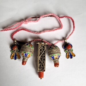Lot of 5 silver, enamel and genuine coral beads pendant for necklace making