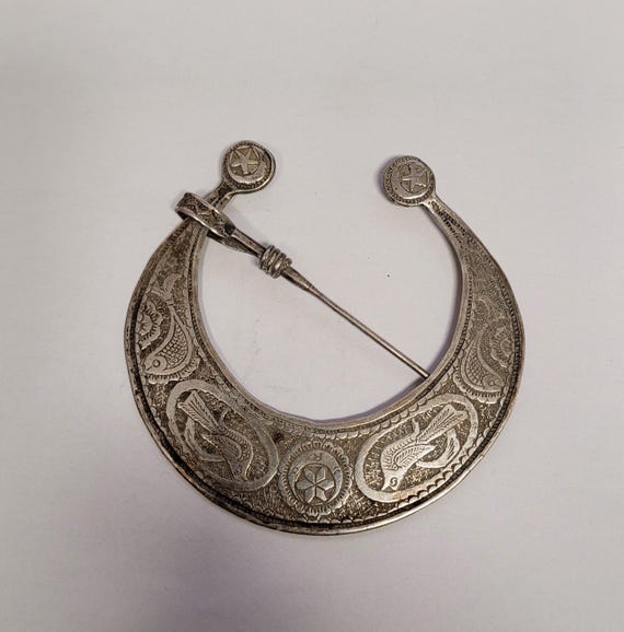 Broche Fibule Orientale Vintage En Argent Massif - Occasion - État Bon - Bijou Ancien