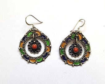 Pair of handmade silver and enamel earrings – Kabylie – Algeria