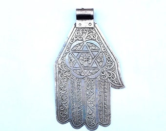 Maroc – Rare ancienne main de Fatima JUDAICA «Khamsa - Khomissa – Hamsa »  en argent,