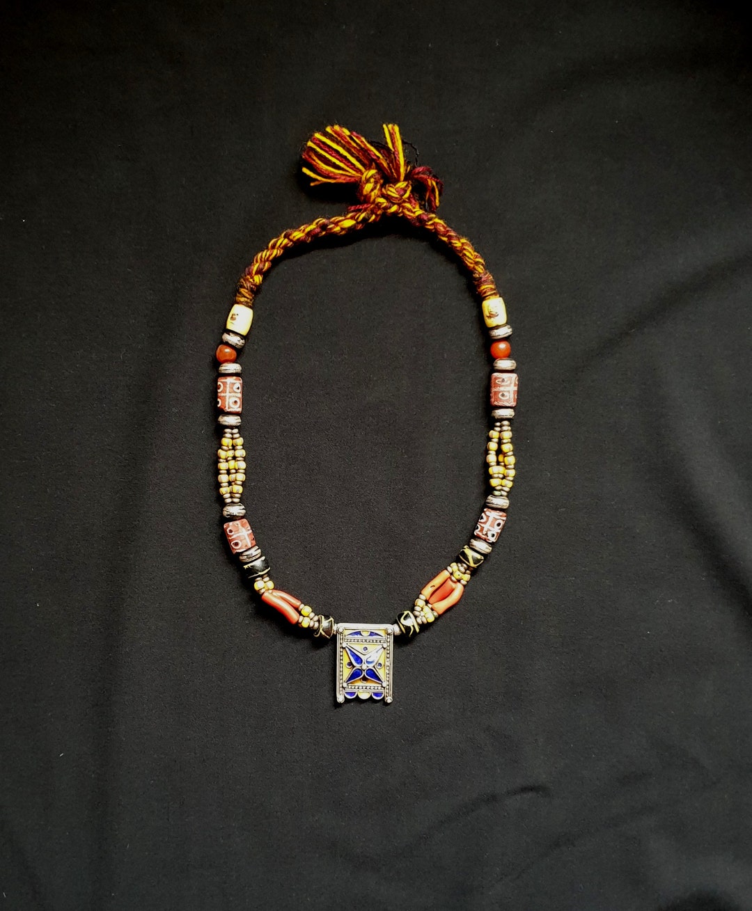 Old Necklace From Mauritania With Beads and Various Stones, Coral