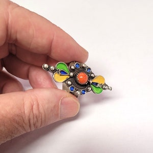 Berber ring in silver and enamel and red pearl - Morocco