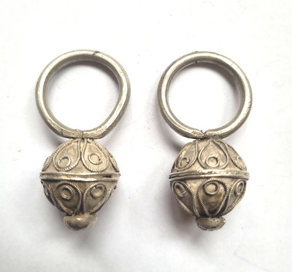 Boucles D'oreilles Pendantes Berbères En Argent - Ornements De Tempes Maghreb XIX-XXe