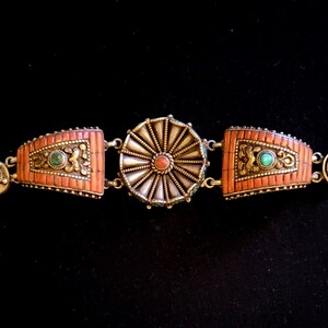 Old Tibetan articulated bracelet Cabochons of pearls Silver, Turquoise and coral - TIBET