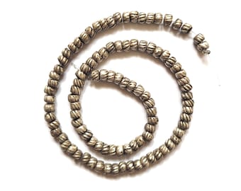 Morocco Lot of 100 Antique Berber Tribal Ribbed Beads Spacers, Separators - Silver - For Necklace