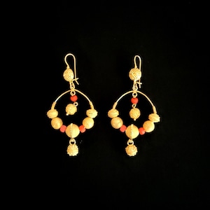 Rare pair of gold washed sterling silver and genuine coral beads – Mauritania