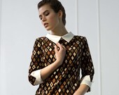 Cotton Velvet Peter Pan collar Dresses for women, Autumn Semi Fitted Mini Dress, Cocktail long sleeve Pure Silk Collar Cuffs dress TAVROVSKA