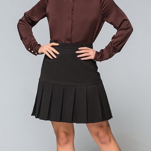 Black mini skirt pleated, Preppy skirt black, High waisted mini skirt, Box pleat skirt, Circle skirts for women, Skirt streetwear