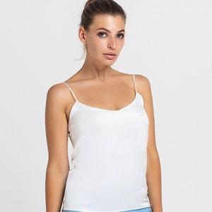 Camisole top, White slip top, Silk satin tops for women, Bridesmaid Cami Spaghetti strap top, Ivory tank top, Womens tops TAVROVSKA