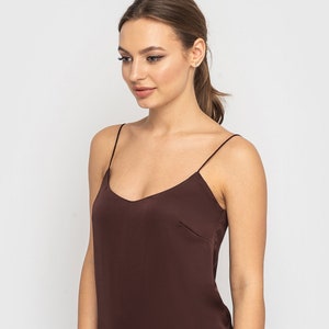 Camisole brown slip top, Silk satin tops for women, Bridesmaid Cami Spaghetti strap top, Cocktail tank top TAVROVSKA image 2