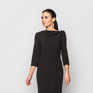 Asymmetric Cowl Neck Dress Cocktail Wrap Little Black Dress - Etsy