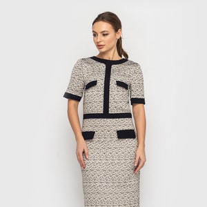 LAST SIZE 0 us (34 eu) Tweed Pencil Dress, Short Sleeve Dresses for women, Cocktail Dress, Round neck dress, Metal Zipper dress TAVROVSKA