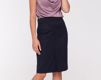 High waist pencil skirt, Skirts for women, Dark blue pencil skirt midi, Office skirts for ladies, Knee front slit office skirt  TAVROVSKA