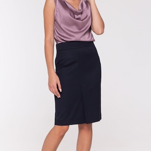 High waist pencil skirt, Skirts for women, Dark blue pencil skirt midi, Office skirts for ladies, Knee front slit office skirt  TAVROVSKA