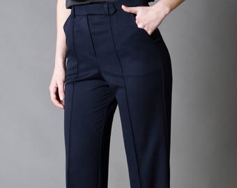 Dress pants high waist, Womens work pants, Navy Office Pants, Dress slacks, Work trousers with pockets womens, Straight Leg Pants TAVROVSKA