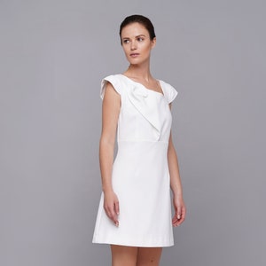Unique white cocktail dresses, Civil wedding dress, City hall wedding dress, Elegant white party dresses, Short elopement dress TAVROVSKA