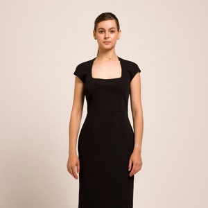 Square neck pencil dress, Womens work dresses black, Modern business attire, Trendy professional clothes, Little black dress midi TAVROVSKA