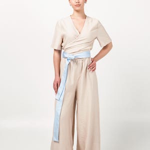 Palazzo Hosenoverall, fließendes Sommeroutfit, Hochzeitsgast Overall, Viskose Urlaubsoutfut, Lockere Sommerhose, Frauenoverall TAVEROVSKA
