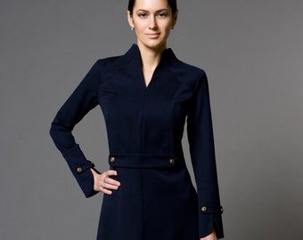 Robe de cocktail structurée à col montant Robes de bureau à manches longues pour femmes Robes pour femme d'invitée à un mariage Robe midi à col montant TAVROVSKA