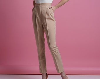 High waisted pants women, Tapered trousers womens, Cigarette pants for work, Womens tailored trousers, Women's Slim Slacks TAVROVSKA