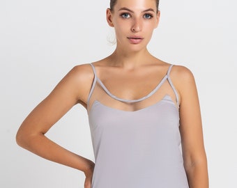 Sexy cami top, Cut out top women, Mesh insert top, Going out tops, Camisole tops for women, Summer spaghetti top, Transparent tops TAVROVSKA