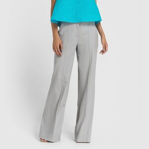 LAST SIZE 02 us (36 eu) Linen Wide leg Palazzo Pants Women, High Waist Hippie Summer Gray Womens Trousers, Boho high waisted pants TAVROVSKA image 2