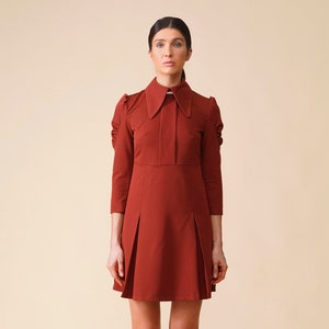 Oversized collar dress, Rust red statement dress, Smart Dresses for Work, Modern Pleated Dress, Architectural office dress TAVROVSKA