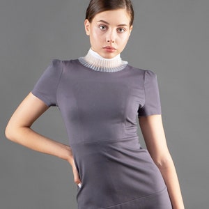 LAST SIZE: 2 us (36 eu) Sale / Gray dress with removable white plisse collar, Mini fitted dress women, Dresses for women TAVROVSKA