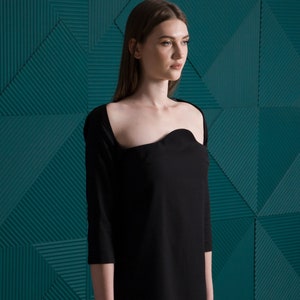 Chic black cocktail dress, Extravagant Wedding guest dress elegant, Unique square neck dress christmas, Flattering attire womens TAVROVSKA