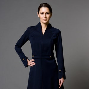 High neck cocktail structured dress Long sleeve office dresses for women Womens dresses for wedding guest Stand Collar midi dress TAVROVSKA image 1