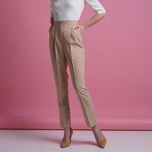 High waisted pants women, Tapered trousers womens, Cigarette pants for work, Womens tailored trousers, Women's Slim Slacks